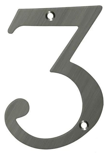 Deltana 4" House Number, Solid Brass, No. 3 in Antique Nickel finish