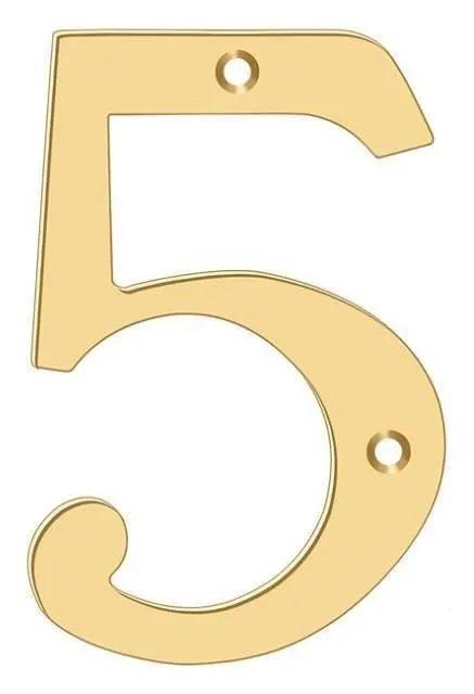 Deltana 4" House Number, Solid Brass, No. 5 in PVD Polished Brass finish