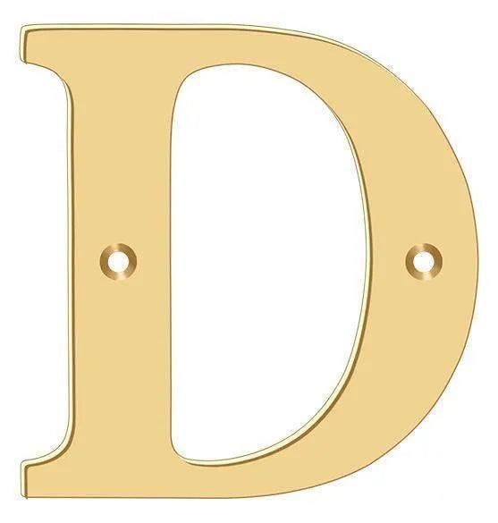 Deltana 4" Residential Letter D in PVD Polished Brass finish