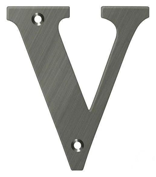 Deltana 4" Residential Letter V in Antique Nickel finish