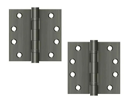 Deltana 4" x 4" Square Corner Ball Bearing Hinge, Heavy Duty Antique Nickel