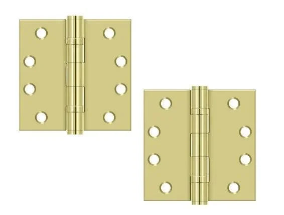 Deltana 4" x 4" Square Corner Ball Bearing Hinge, Heavy Duty Polished Brass