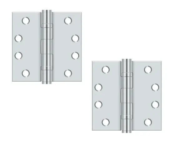 Deltana 4" x 4" Square Corner Ball Bearing Hinge, Heavy Duty Polished Chrome