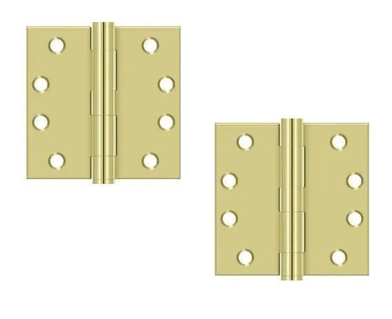 Deltana 4" x 4" Square Corner Hinge, Heavy Duty Polished Brass