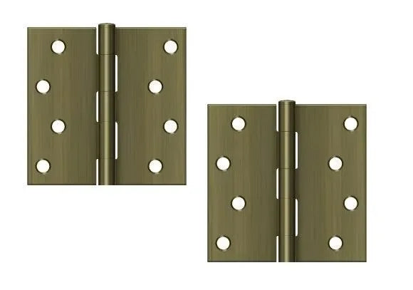 The Deltana 4" x 4" Square Corner Hinge, Residential in Antique Brass finish.