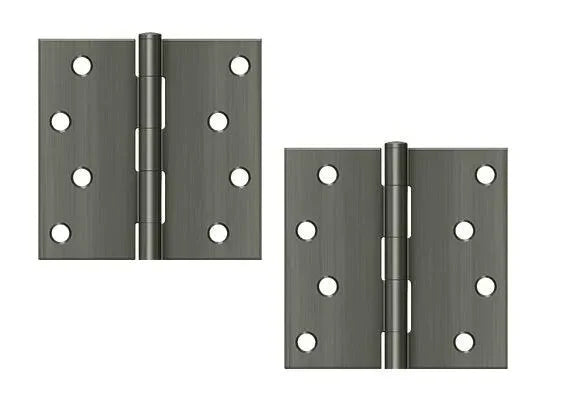 The Deltana 4" x 4" Square Corner Hinge, Residential in Antique Nickel finish.