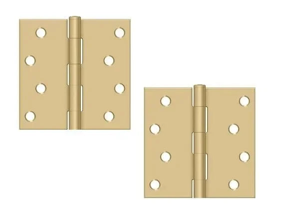 The Deltana 4" x 4" Square Corner Hinge, Residential in Brushed Brass finish.