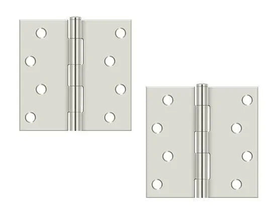 The Deltana 4" x 4" Square Corner Hinge, Residential in Brushed Nickel finish.
