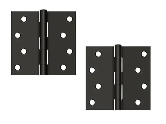 The Deltana 4" x 4" Square Corner Hinge, Residential in Oil Rubbed Bronze finish.