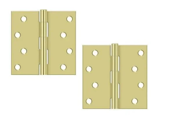 The Deltana 4" x 4" Square Corner Hinge, Residential in Polished Brass finish.
