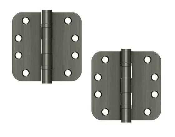 The Deltana 4" x 4" x 5/8" Radius Corners Ball Bearing Hinge, Heavy Duty in Antique Nickel finish.