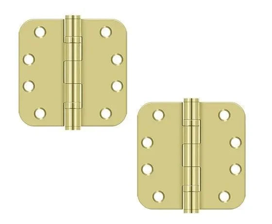 The Deltana 4" x 4" x 5/8" Radius Corners Ball Bearing Hinge, Heavy Duty in Polished Brass finish.