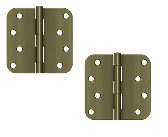 The Deltana 4" x 4" x 5/8" Radius Hinge, Residential in Antique Brass finish.