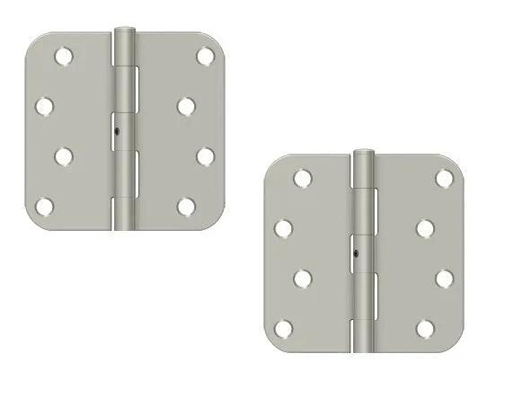 The Deltana 4" x 4" x 5/8" Radius Hinge, Residential in Brushed Nickel finish.