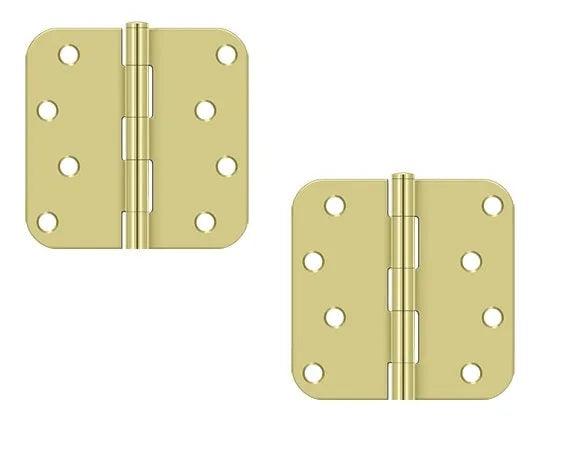 The Deltana 4" x 4" x 5/8" Radius Hinge, Residential in Polished Brass finish.