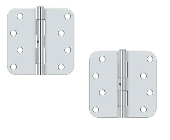 The Deltana 4" x 4" x 5/8" Radius Hinge, Residential in Polished Chrome finish.