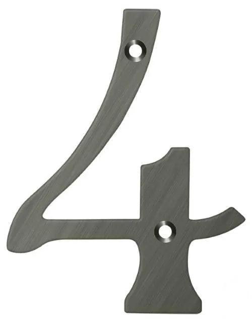 Deltana 6" House Number, Solid Brass, No. 4 in Antique Nickel finish