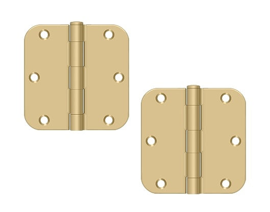 The Deltana 3-1/2" x 3-1/2" x 5/8" Radius Hinge, Residential in Brushed Brass finish.