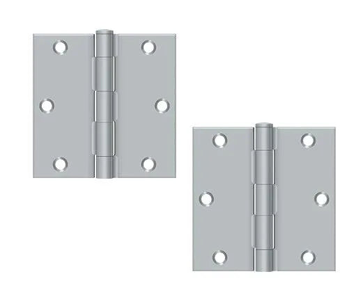 The Deltana 3-1/2" x 3-1/2" Square Corner Hinge, Residential in Brushed Chrome finish.