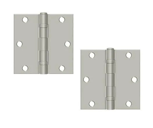 The Deltana 3-1/2" x 3-1/2" Square Corner Ball Bearing Hinge in Brushed Nickel finish.