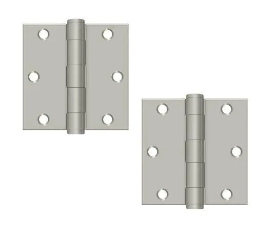 The Deltana 3-1/2" x 3-1/2" Square Corner Hinge, Heavy Duty in Brushed Nickel finish.