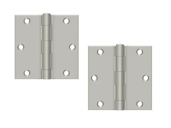 The Deltana 3-1/2" x 3-1/2" Square Corner Hinge, Residential in Brushed Nickel finish.