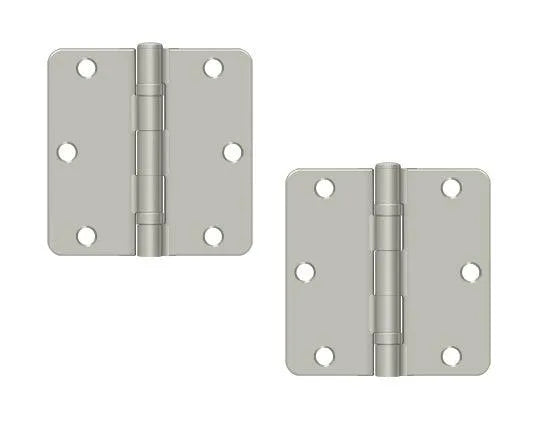 The Deltana 3-1/2" x 3-1/2" x 1/4" Radius Ball Bearing Hinge, Residential in Brushed Nickel finish.