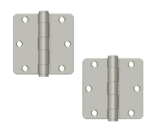 The Deltana 3-1/2" x 3-1/2" x 1/4" Radius Corner Hinge, Heavy Duty in Brushed Nickel finish.