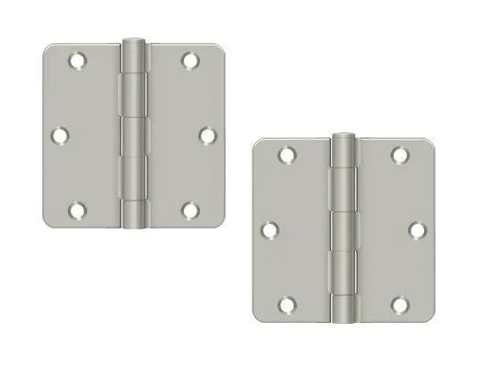 The Deltana 3-1/2" x 3-1/2" x 1/4" Radius Hinge, Residential in Brushed Nickel finish.