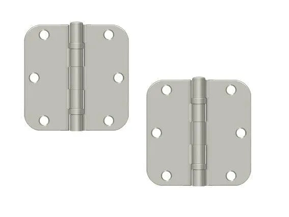 The Deltana 3-1/2" x 3-1/2" x 5/8" Radius Corner Ball Bearing Hinge, Residential in Brushed Nickel finish.