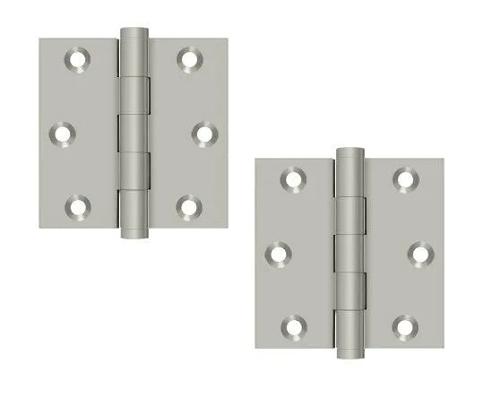 The Deltana 3" x 3" Square Corner Hinge in Brushed Nickel finish.