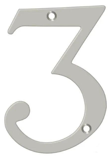 Deltana 6" House Number, Solid Brass, No. 3 in Satin Nickel finish
