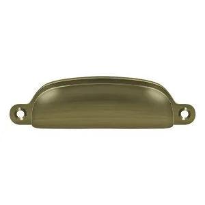 Deltana Exposed Shell Pull, 4" in Antique Brass finish