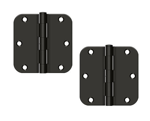 The Deltana 3-1/2" x 3-1/2" x 5/8" Radius Hinge, Residential in Oil Rubbed Bronze finish.