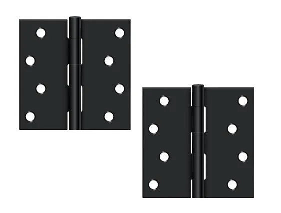 The Deltana 4" x 4" Square Corner Hinge, Residential in Paint Black finish.
