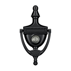 Deltana Victorian Rope Door Knocker with Viewer in Flat Black finish