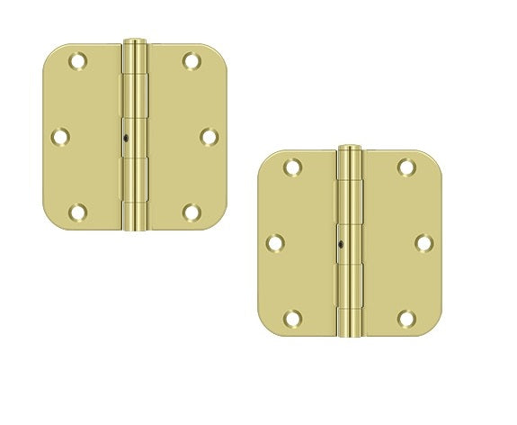 The Deltana 3-1/2" x 3-1/2" x 5/8" Radius Hinge, Residential in Polished Brass finish.