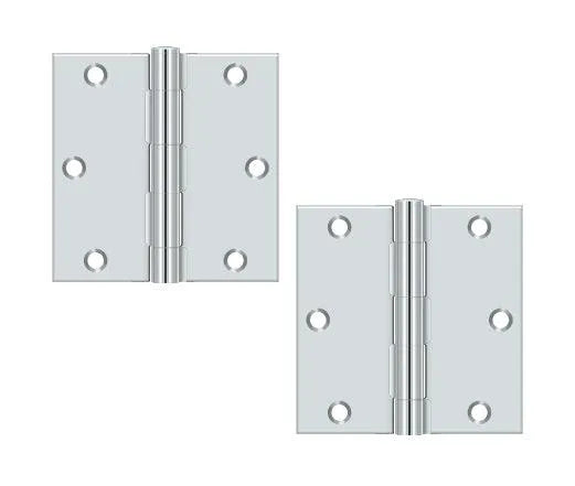 The Deltana 3-1/2" x 3-1/2" Square Corner Hinge, Residential in Polished Chrome finish.