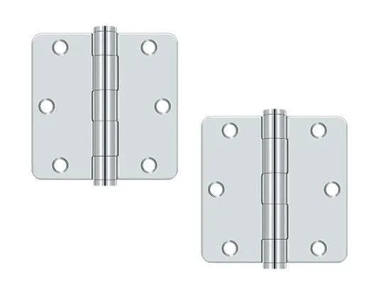 The Deltana 3-1/2" x 3-1/2" x 1/4" Radius Corner Hinge, Heavy Duty in Polished Chrome finish.