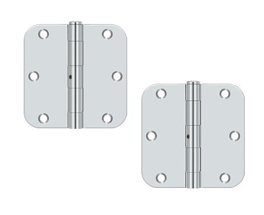 The Deltana 3-1/2" x 3-1/2" x 5/8" Radius Hinge, Residential in Polished Chrome finish.