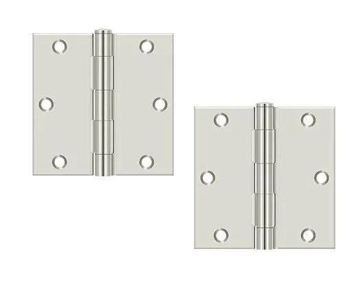 The Deltana 3-1/2" x 3-1/2" Square Corner Hinge, Residential in Polished Nickel finish.