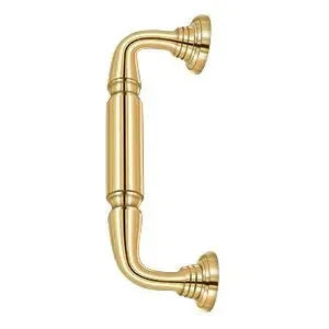 Deltana Door Pull with Rosette, 8" C-to-C in PVD Polished Brass finish