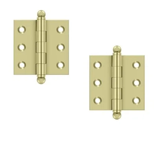 Deltana 2" x 2" Hinge with Ball Tips (Pair) in Unlacquered Brass finish