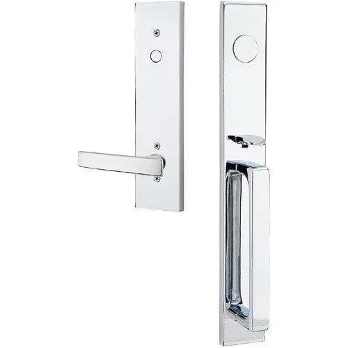 Emtek Dummy Lausanne Tubular Entrance Handleset with Geneva Lever in Polished Chrome finish