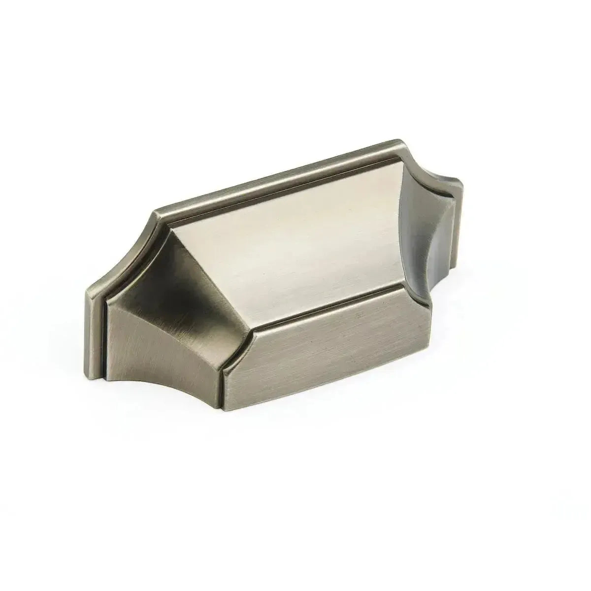 The Schaub Empire Cup Cabinet Pull in Antique Nickel finish.