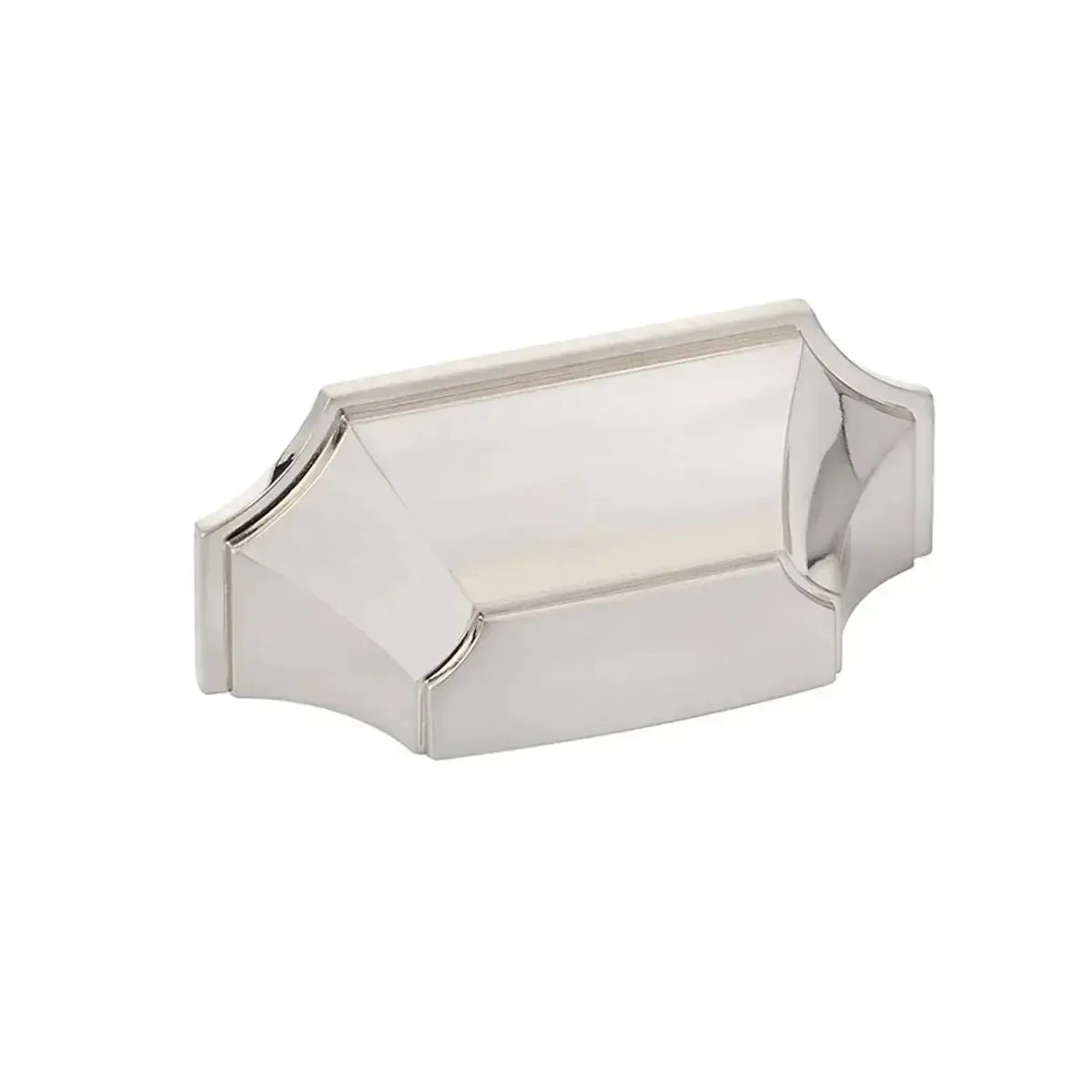 The Schaub Empire Cup Cabinet Pull in Brushed Nickel finish.