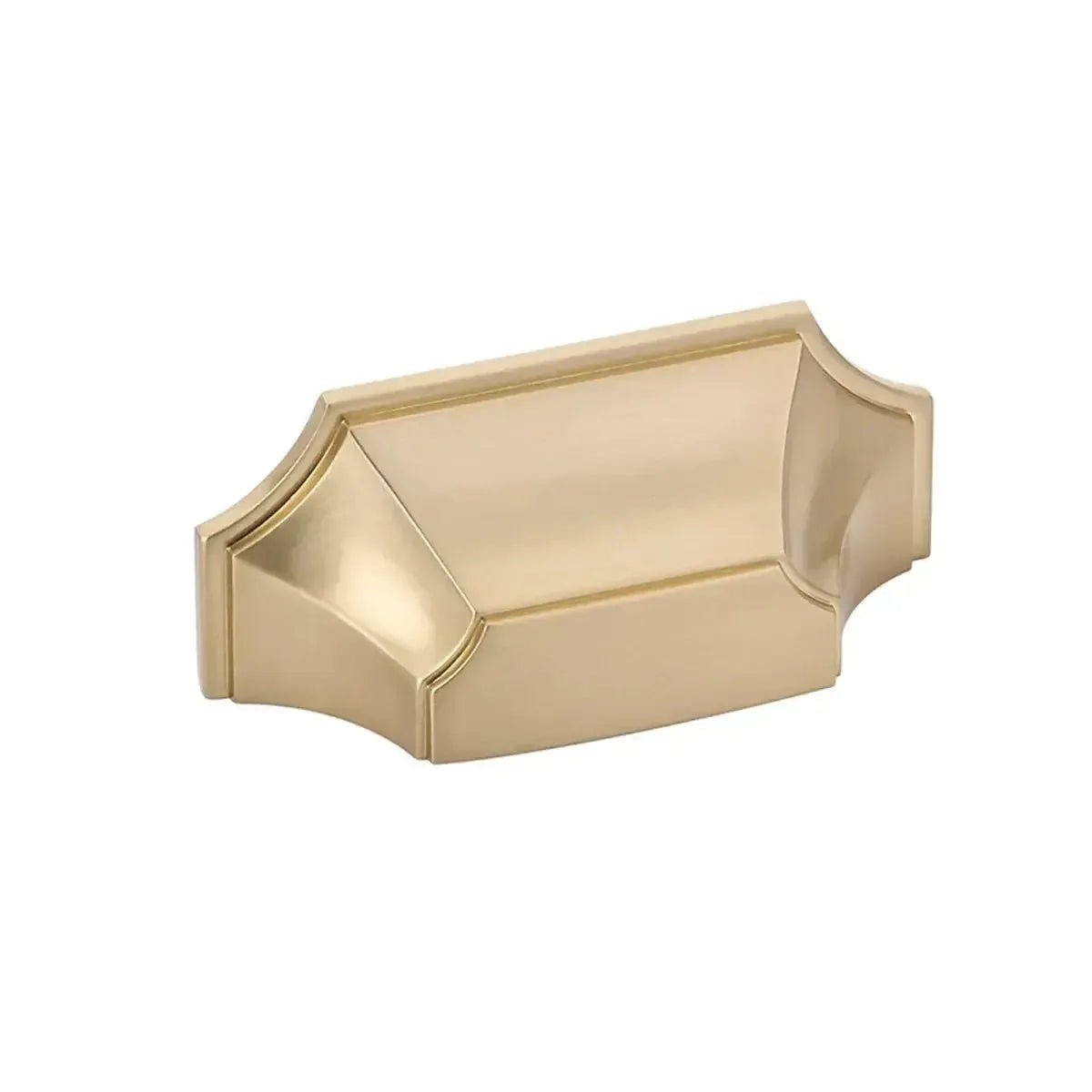 The Schaub Empire Cup Cabinet Pull in Signature Satin Brass finish.