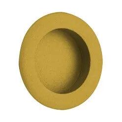 The Emtek 2 1/2" Round Flush Pull in French Antique finish