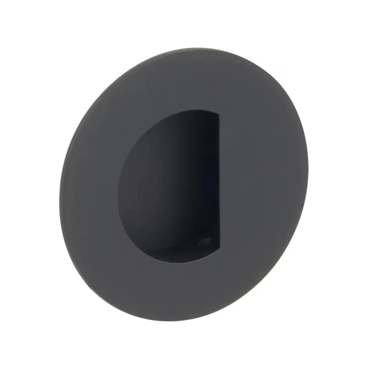 Emtek 3" Round Flush Pull with Half Moon Pocket Flat Black
