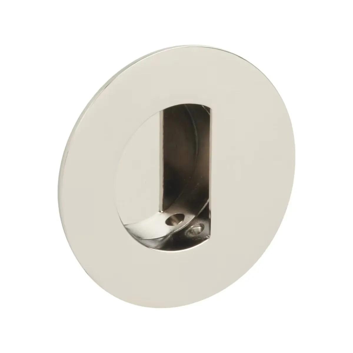 Emtek 3" Round Flush Pull with Half Moon Pocket Lifetime Polished Nickel
